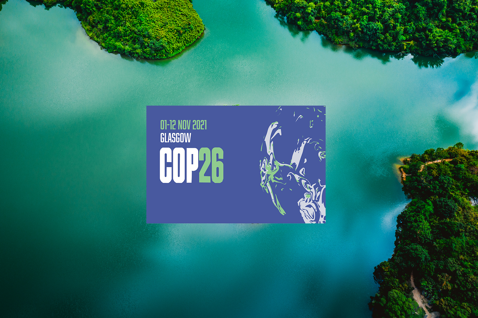 Rain forest with the Cop 26 logo 