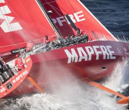 Volvo Ocean Race competitor Mapfre heeled over in heavy swell