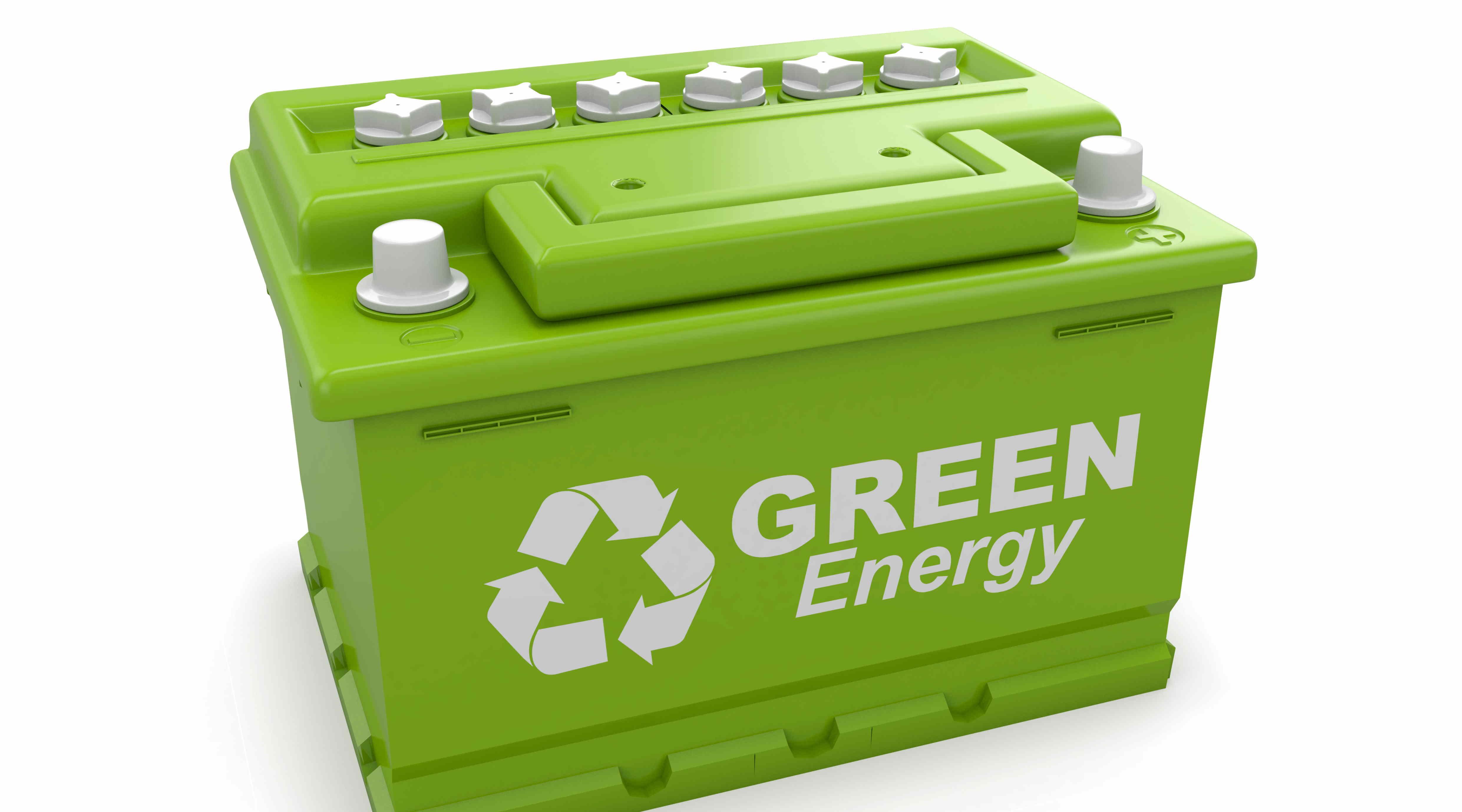 Car battery in green with Green Energy logo