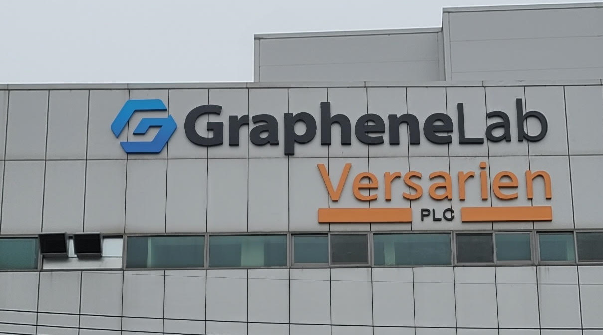 Exterior of Versarien's Graphene Lab facility with signage